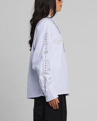 Loiter Western Long Sleeve Button Up Shirt Blue/White