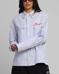 Loiter Western Long Sleeve Button Up Shirt Blue/White