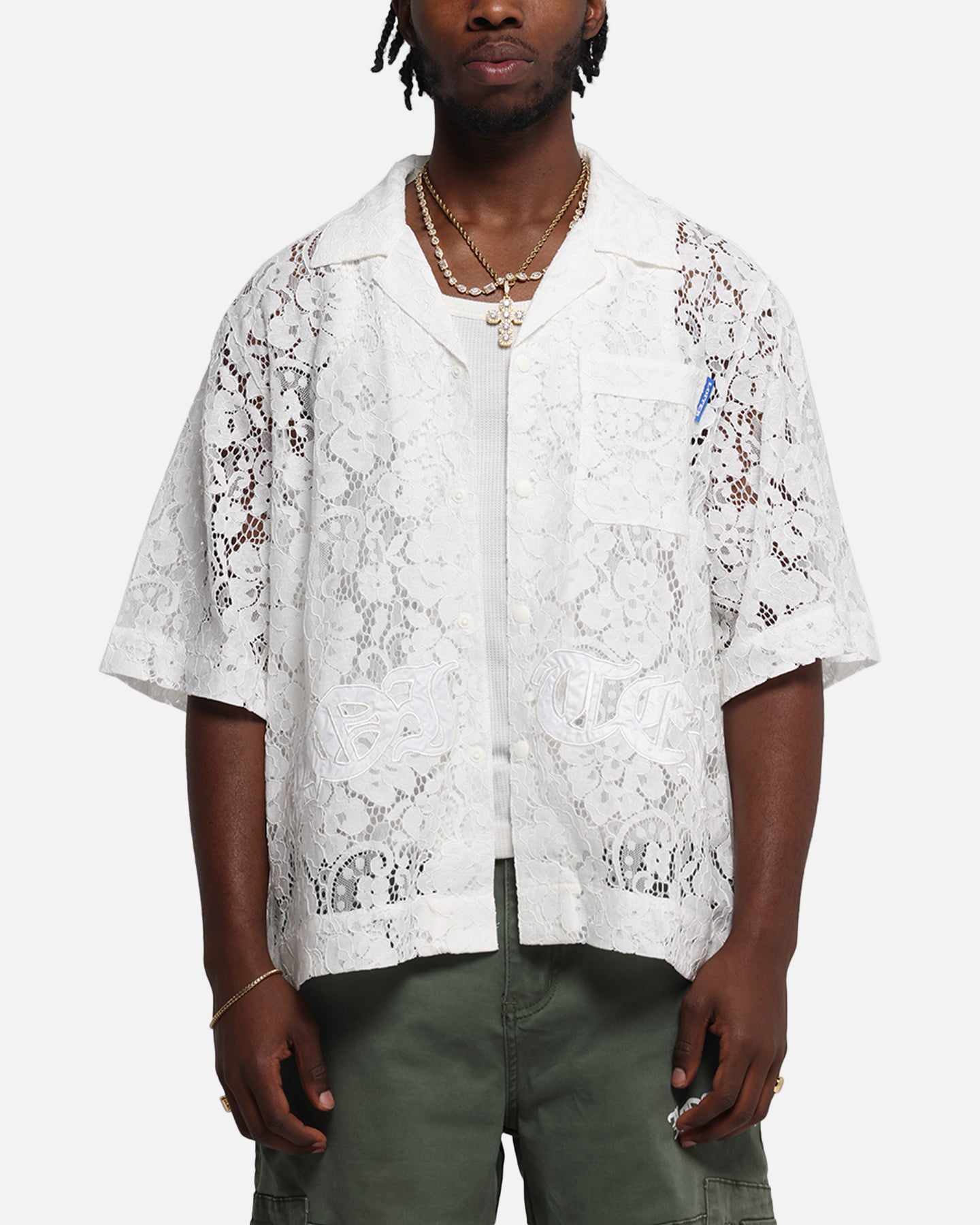 Loiter Lace Button Up Shirt Cream | Culture Kings US