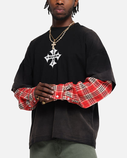 Loiter Layered Flannel T-Shirt Black/Red