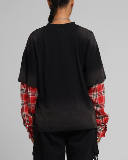 Loiter Layered Flannel T-Shirt Black/Red