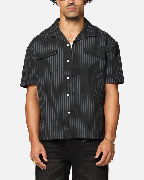 Saint Morta Gothic Pinstripe Button Up Shirt Black