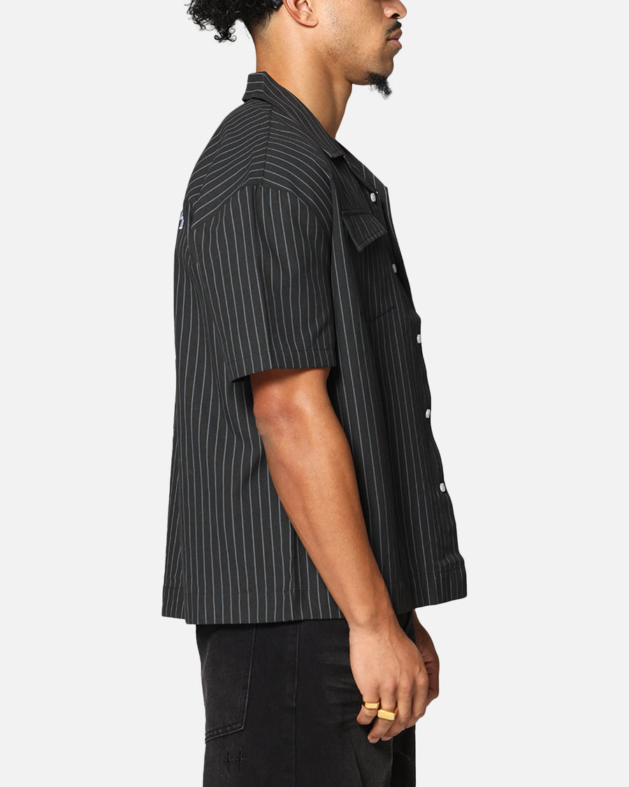 gothic dress men shirt white short sleeve Saint Morta Gothic Pinstripe Button Up Shirt Black
