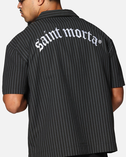 Saint Morta Gothic Pinstripe Button Up Shirt Black