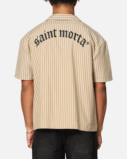 Saint Morta Gothic Pinstripe Button Up Shirt Tan