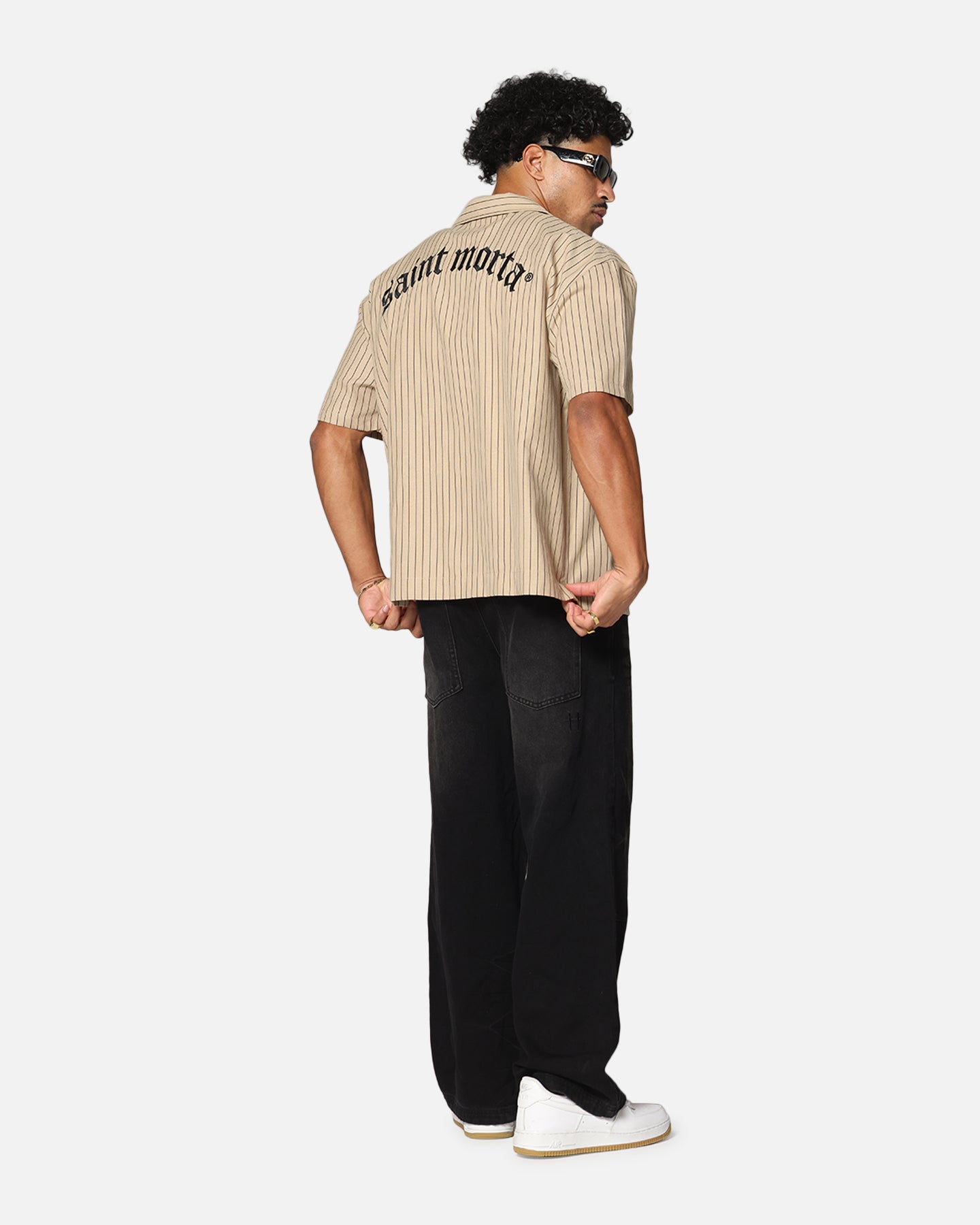 Saint Morta Gothic Pinstripe Button Up Shirt Tan | Culture Kings US