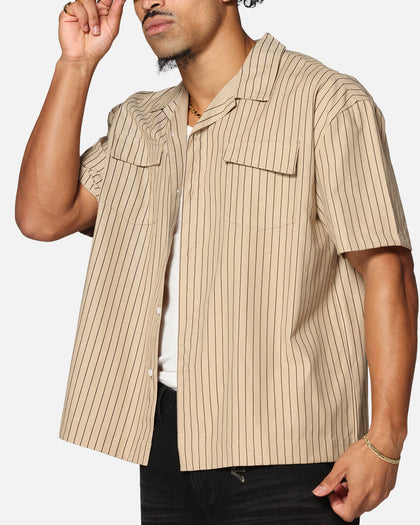 Saint Morta Gothic Pinstripe Button Up Shirt Tan