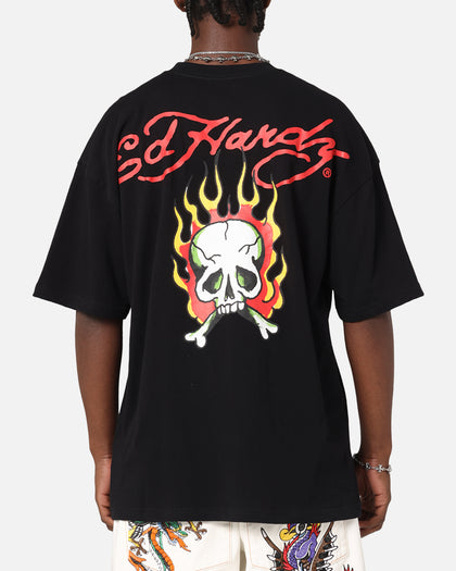 Ed Hardy Flaming Skull T-Shirt Black