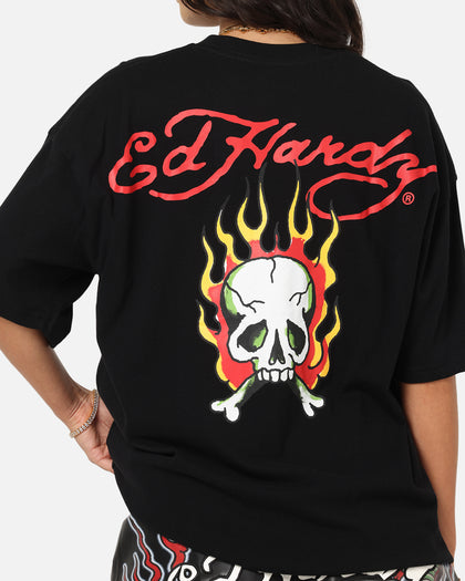 Ed Hardy Flaming Skull T-Shirt Black