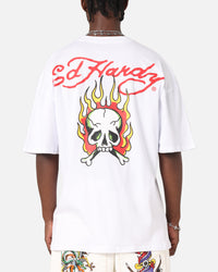 Ed Hardy Flaming Skull T-Shirt White