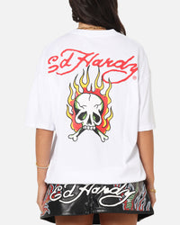 Ed Hardy Flaming Skull T-Shirt White
