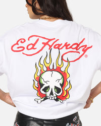 Ed Hardy Flaming Skull T-Shirt White