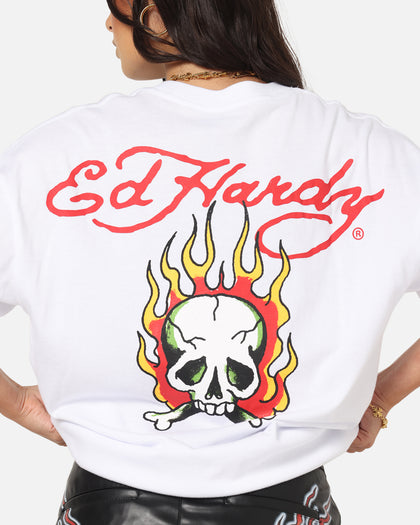 Ed Hardy Flaming Skull T-Shirt White