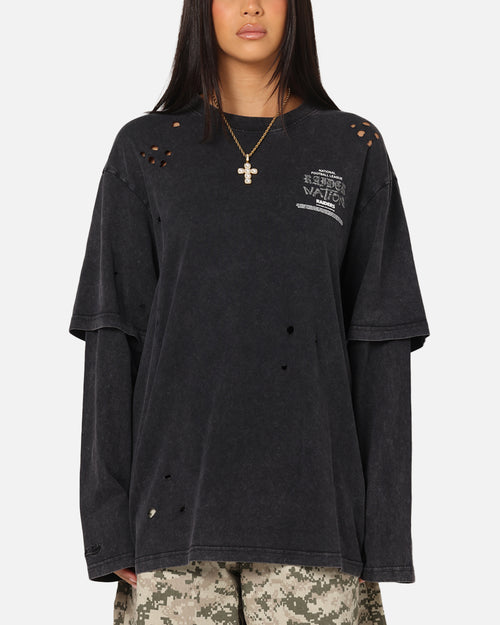 Mitchell & Ness Las Vegas Raiders Chromed Mock Long Sleeve T-Shirt Faded Black