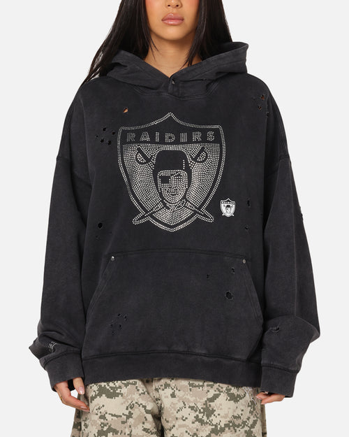Mitchell & Ness Las Vegas Raiders Distressed Rhinestone Logo Hoodie Faded Black