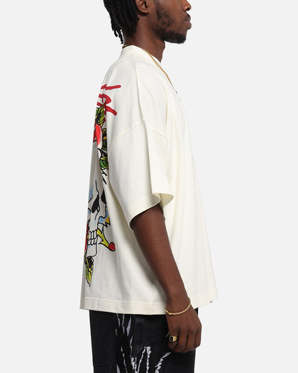 Ed Hardy Rose Skull Oversized Print T-Shirt Off White