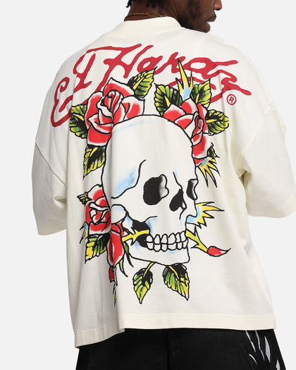 Ed Hardy Rose Skull Oversized Print T-Shirt Off White