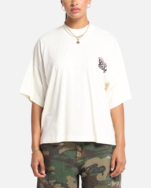 Ed Hardy Rose Skull Oversized Print T-Shirt Off White