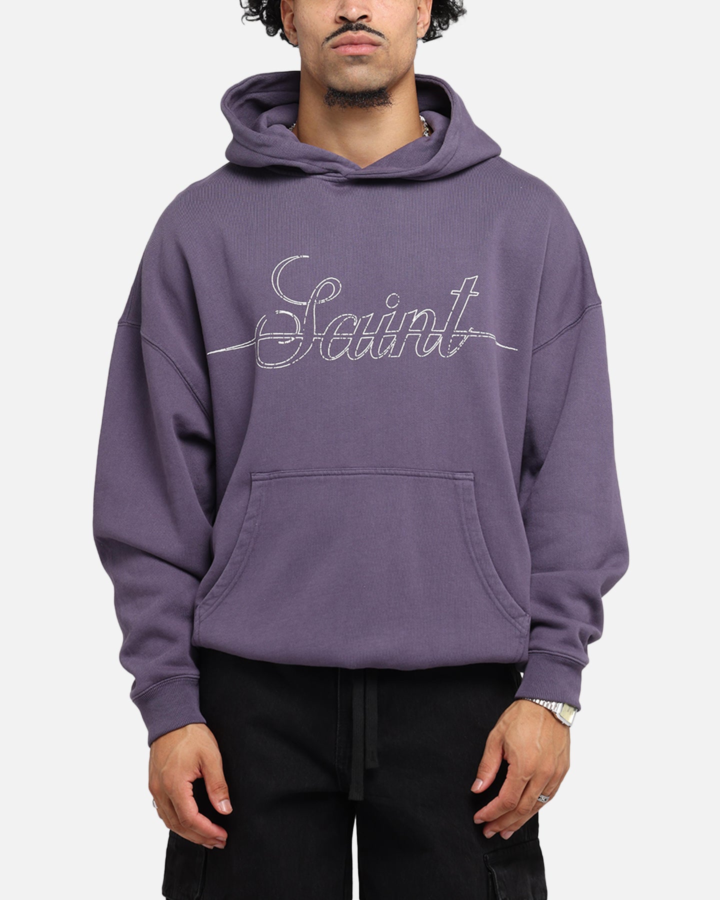 Saint Morta Cursive Boxy Hoodie Purple | Culture Kings US