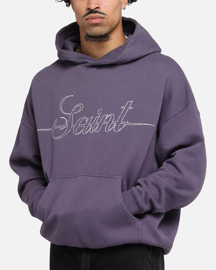 Saint Morta Cursive Boxy Hoodie Purple