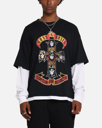 G N Roses Roses Layered Long Sleeve T-Shirt Black Wash
