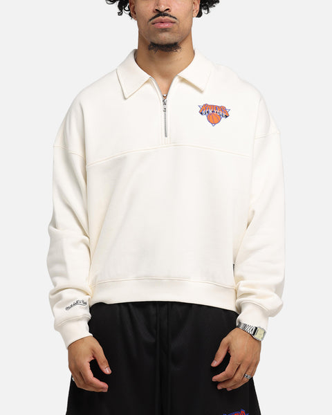 ★ オーガニックジョンパトリック　スエット　ホワイト Mitchell & Ness New York Knicks Boxy Quarter Zip Crewneck Egret
