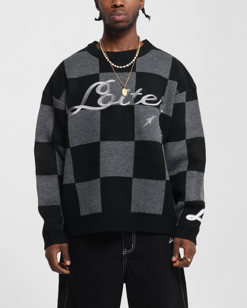 Loiter Checker Knit Sweater Black/Grey | Culture Kings US