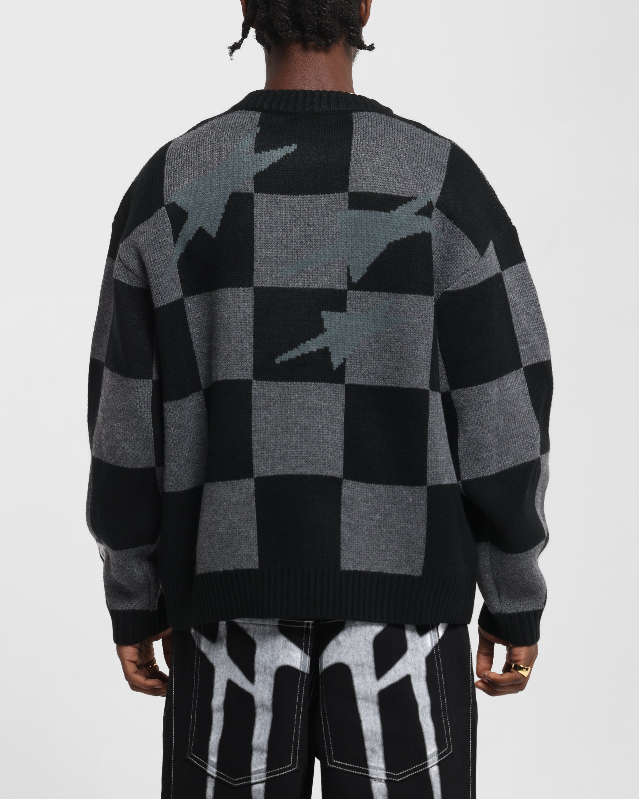 Loiter Checker Knit Sweater Black/Grey | Culture Kings US