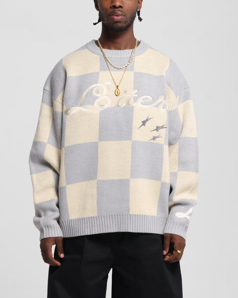 Loiter Checker Knit Sweater Grey/Off White | Culture Kings US