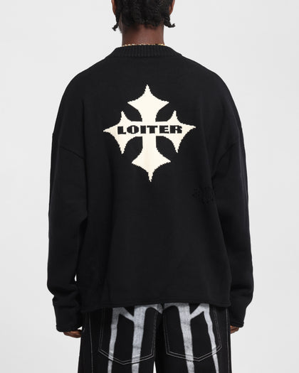 Loiter Chopper Long Sleeve Knitted Sweater Black