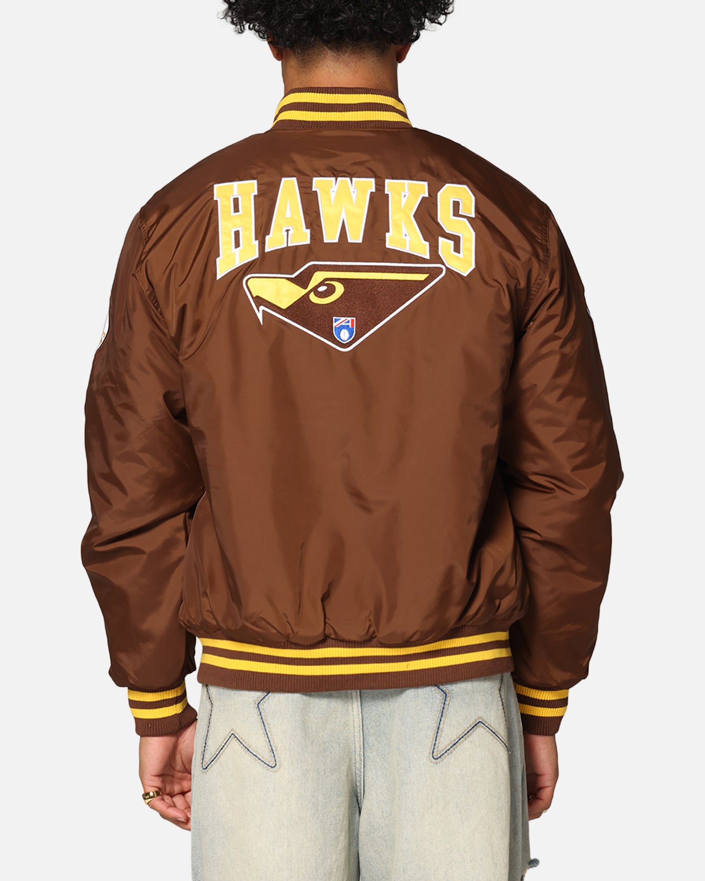 Mitchell & Ness Hawthorn Hawks Team Bomber Jacket Brown | Culture