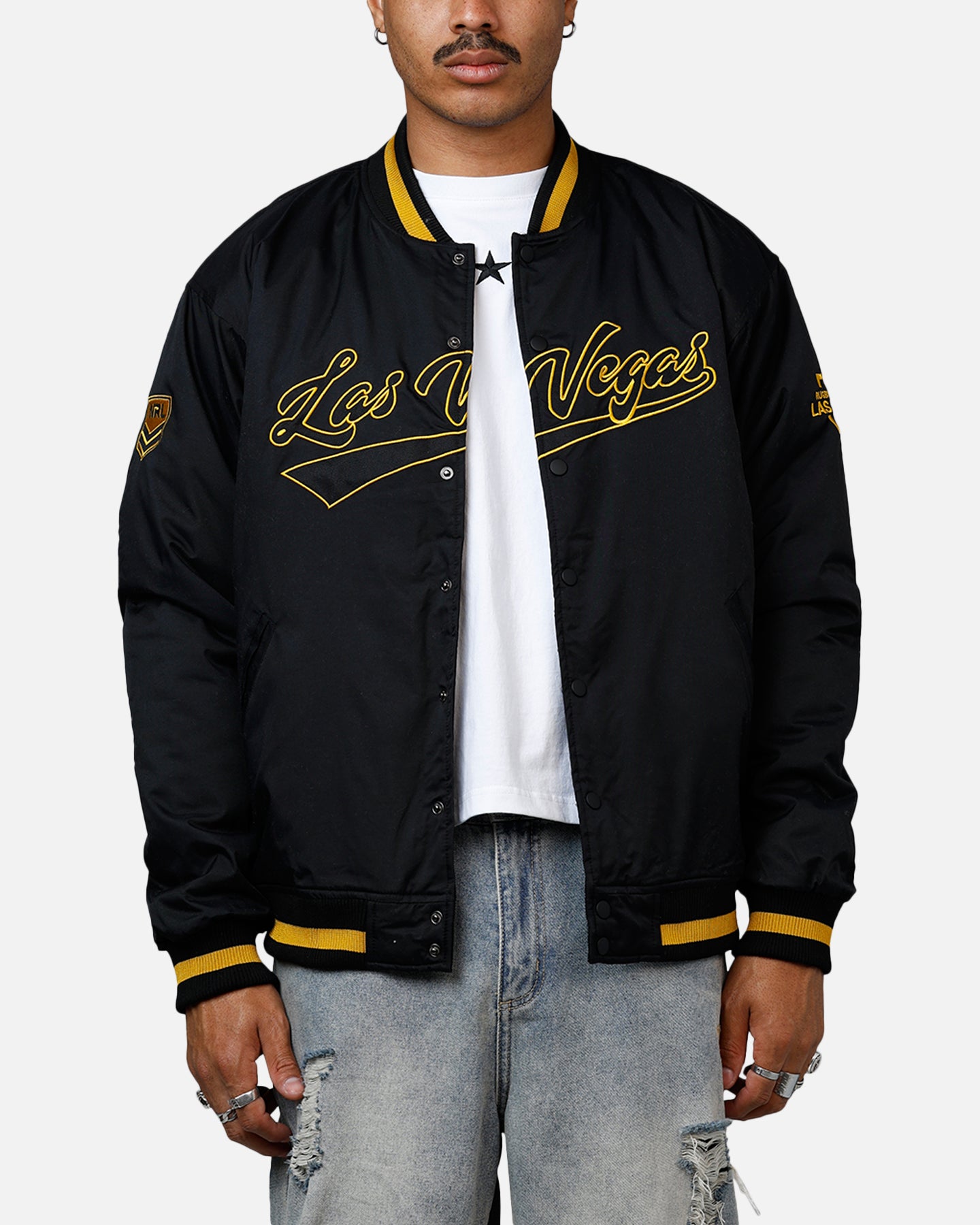 Bleacher Athletic NRL 2025 Las Vegas Round Bomber Jacket Black