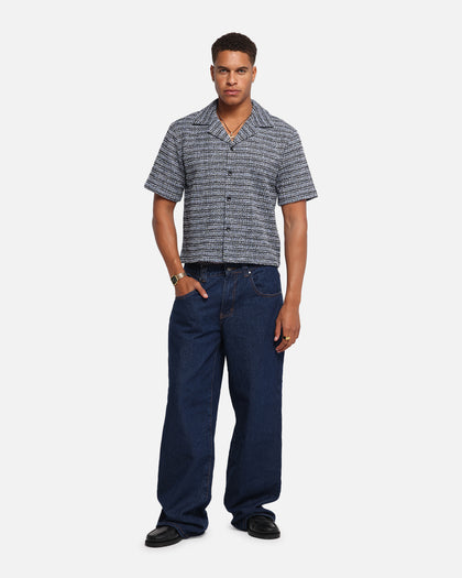 XXIII Boucle Tweed Crop Button Up Shirt Black/White/Blue