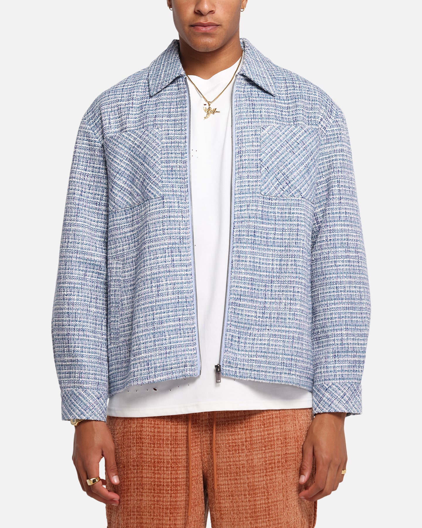 XXIII Boucle Tweed Zip Jacket Teal/Blue/Purple | Culture Kings US