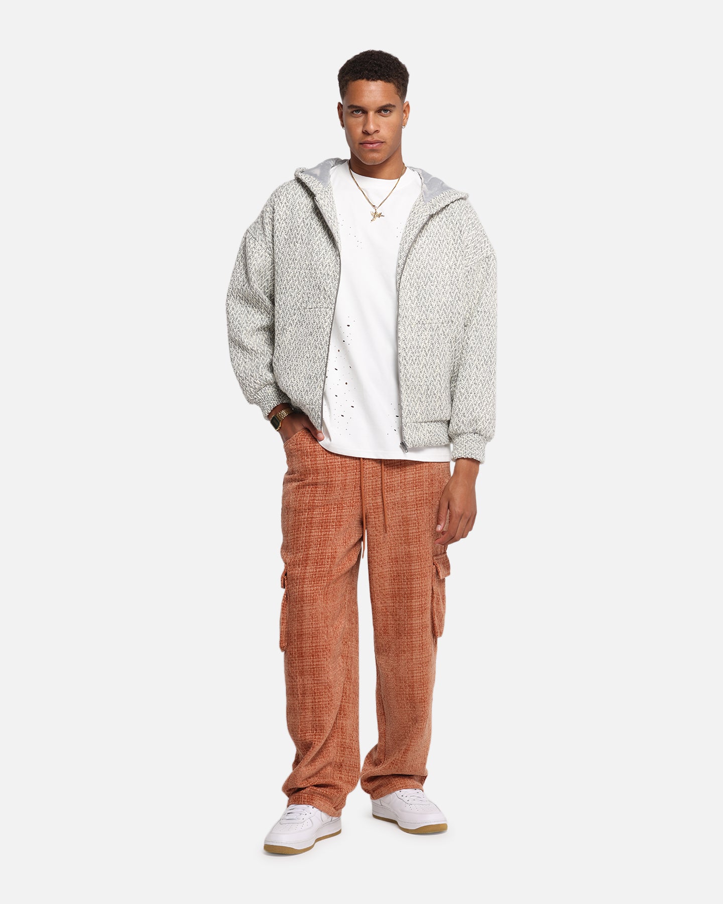 XXIII Boucle Tweed Zip Hoodie Grey Marle | Culture Kings US