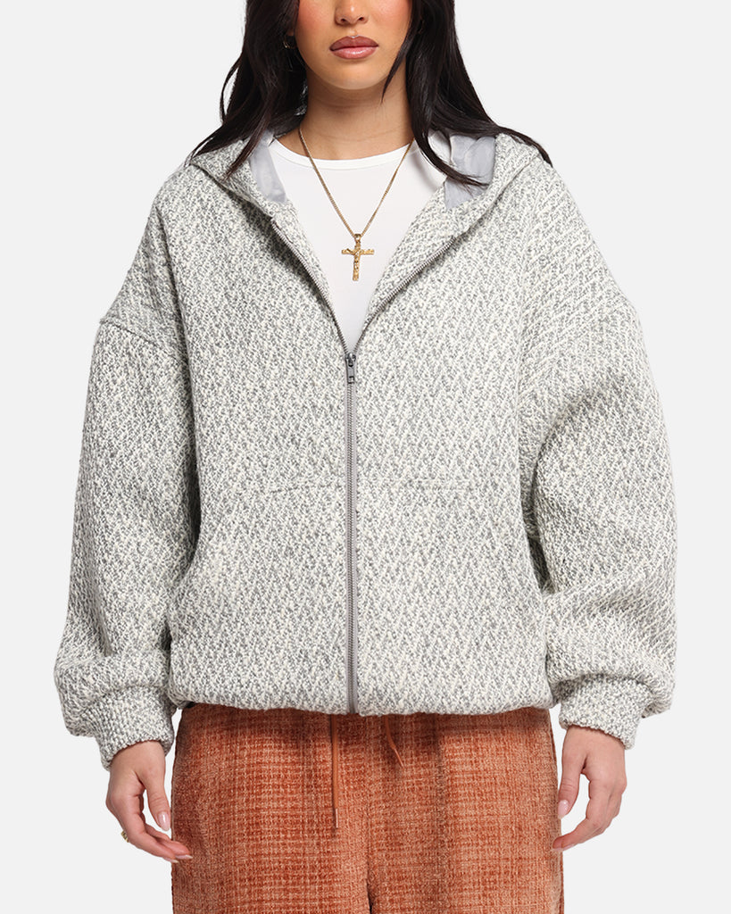 XXIII Boucle Tweed Zip Hoodie Grey Marle | Culture Kings US