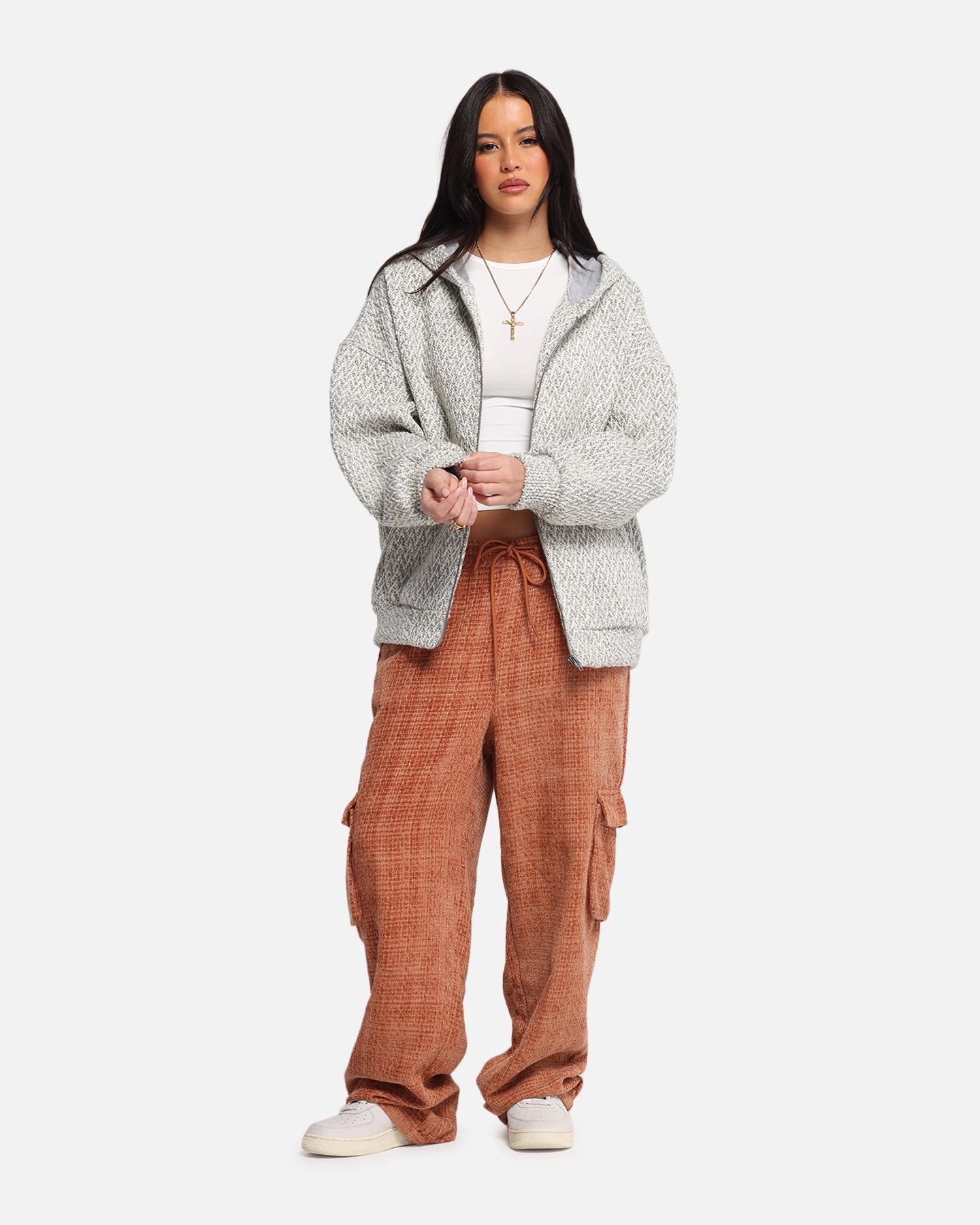 XXIII Boucle Tweed Zip Hoodie Grey Marle | Culture Kings US