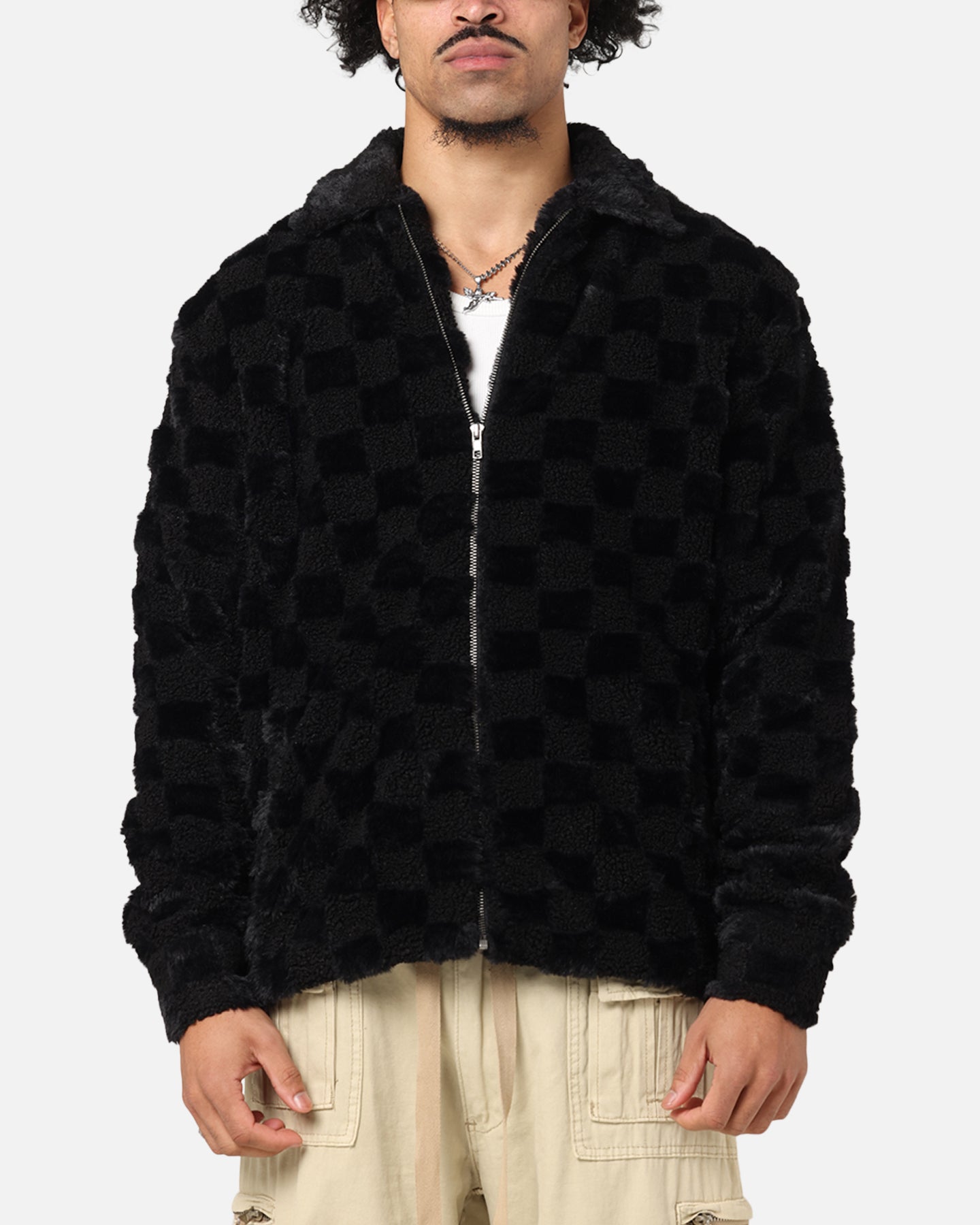 XXIII Checkerboard Fur Jacket Black | Culture Kings US