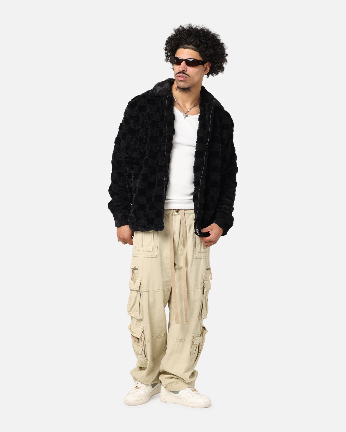 XXIII Checkerboard Fur Jacket Black | Culture Kings US
