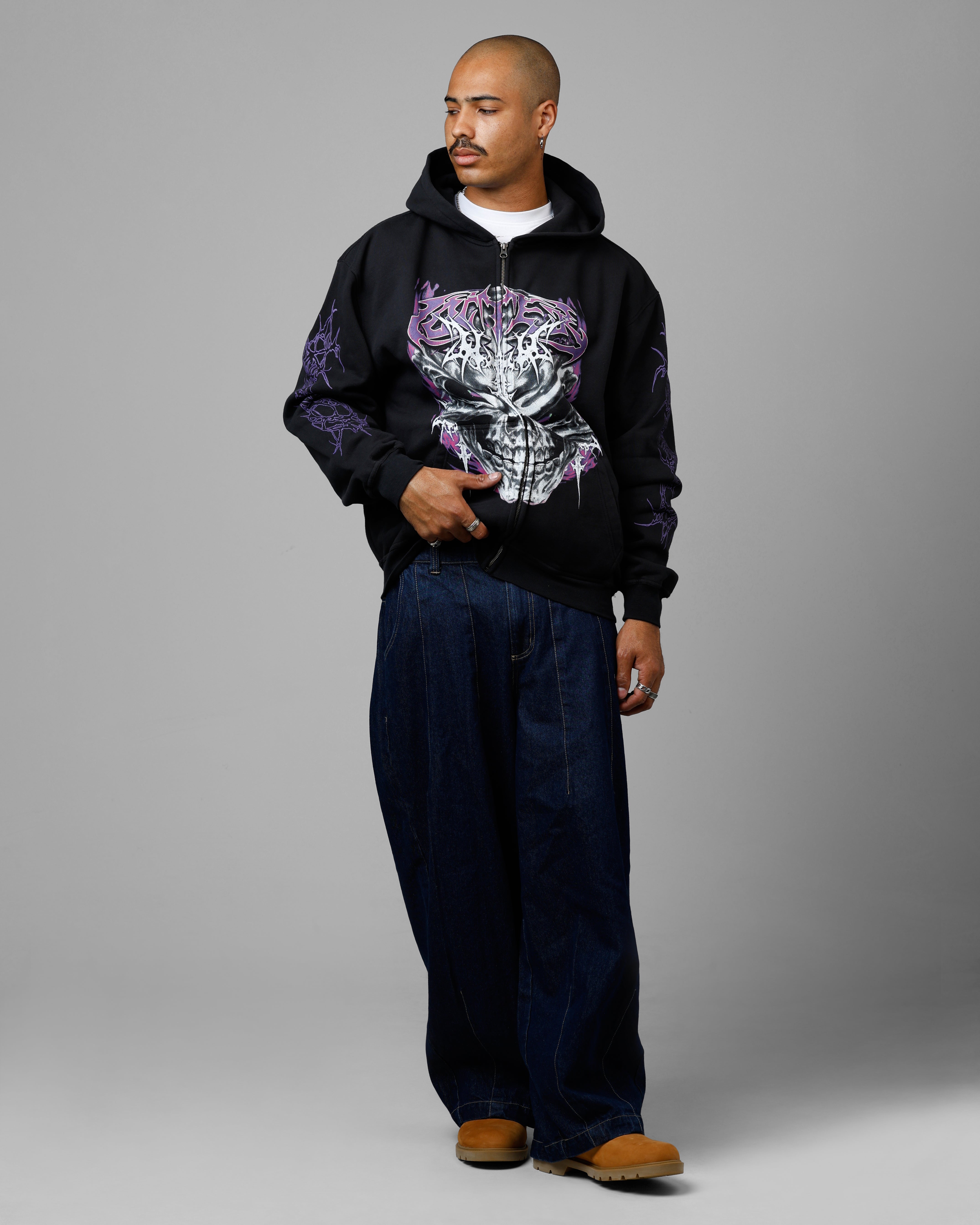 Loiter Tribal Skull Zip Up Hoodie Black | Culture Kings US