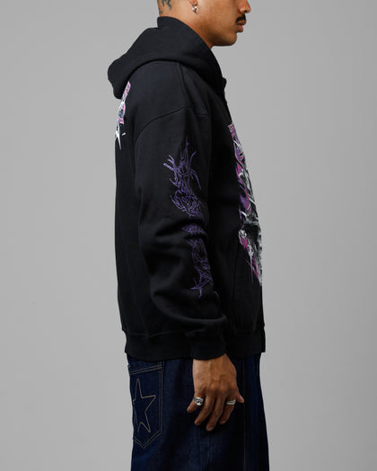 Loiter Tribal Skull Zip Up Hoodie Black