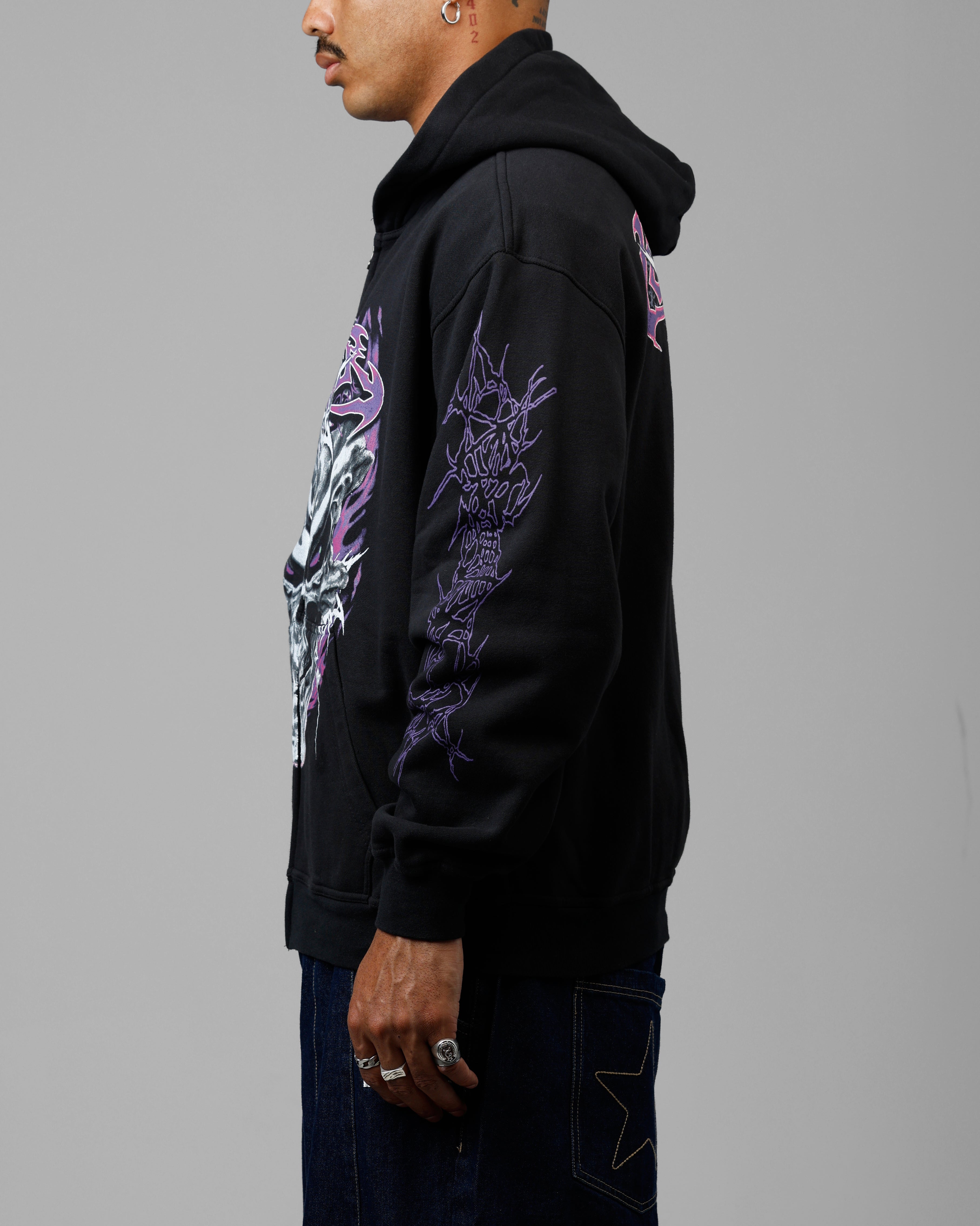Loiter Tribal Skull Zip Up Hoodie Black | Culture Kings US