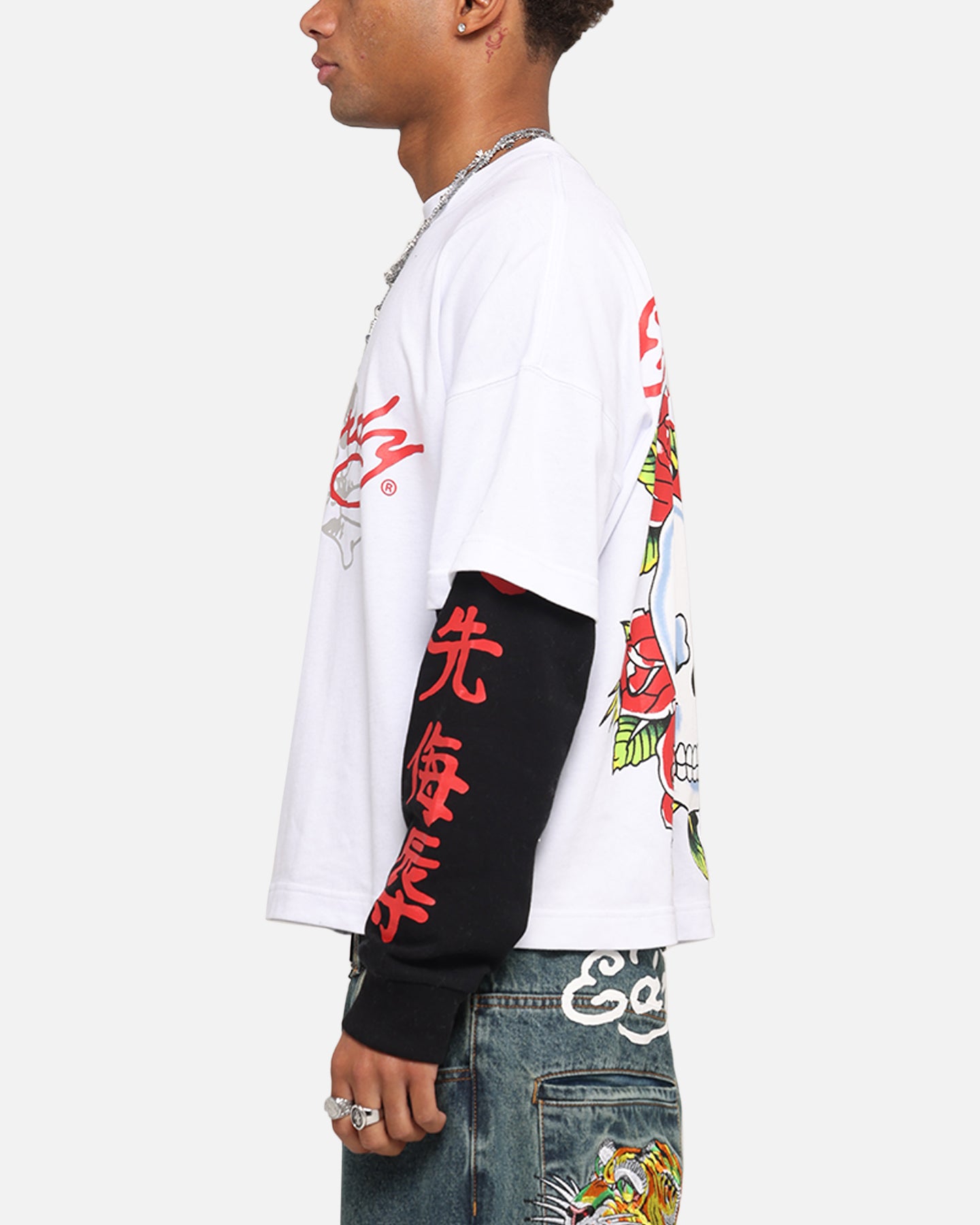Ed Hardy Skull Layered Long Sleeve T-Shirt White | Culture Kings US