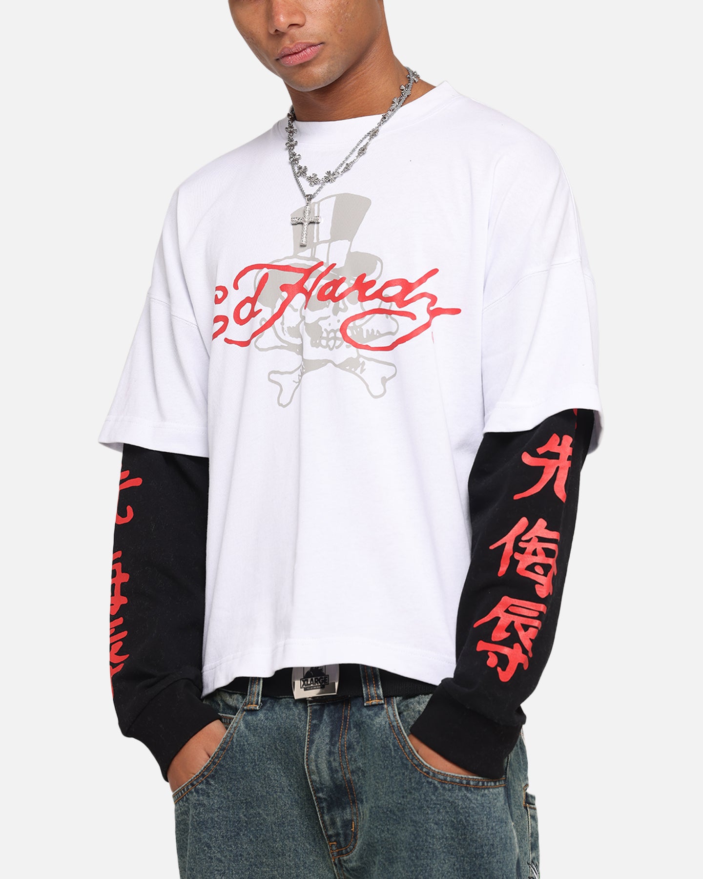 トップス BIO wear SKULL LAYERD L/S TEE Ed Hardy Skull Layered Long Sleeve T-Shirt White | Culture Kings US