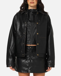 Ed Hardy Women's Vegan Leather Bomber Jacket Black