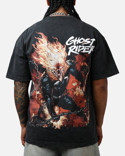 Goat Crew Marvel Ghost Rider Fire Vintage T-Shirt Black Acidwash
