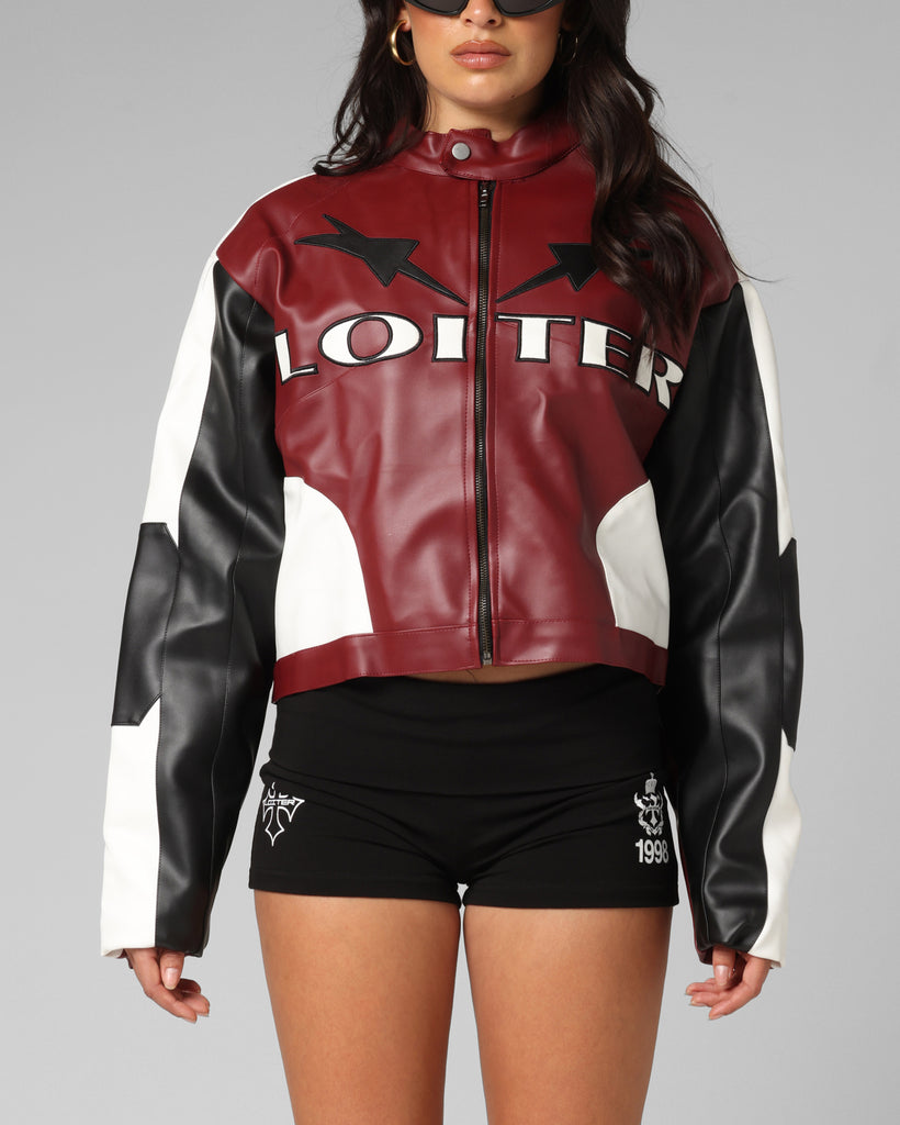Loiter Women's Engine Cropped Vegan Leather Jacket Red | Culture