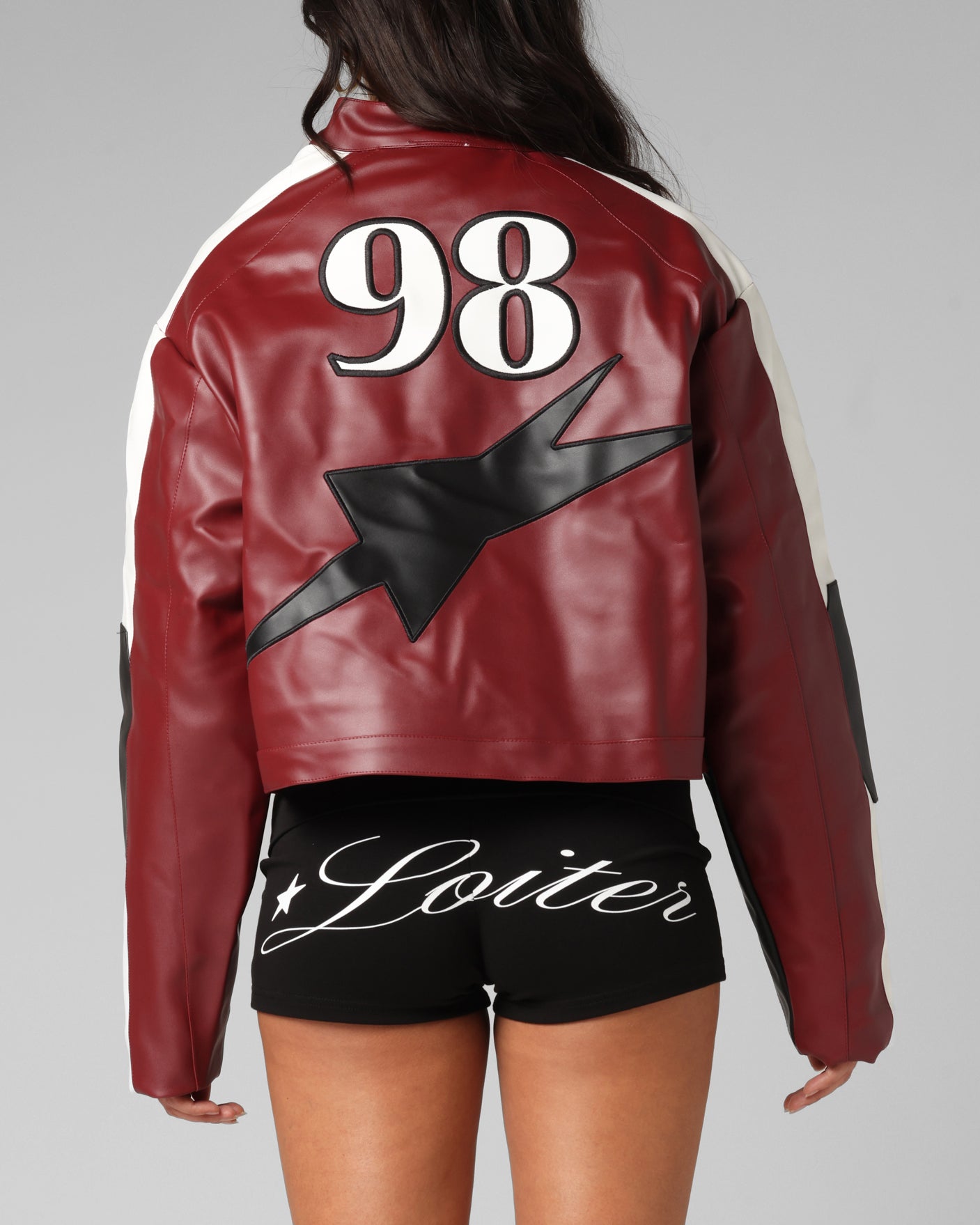 Loiter Women's Engine Cropped Vegan Leather Jacket Red | Culture