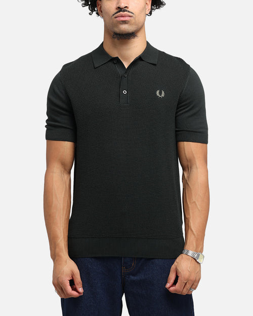 Fred Perry Waffle Stitch Knitted Shirt Green