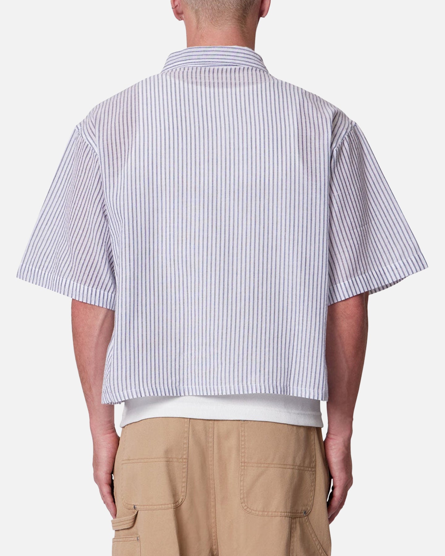 MNML Cropped Boxy Stripe Button Up Shirt Blue | Culture Kings US